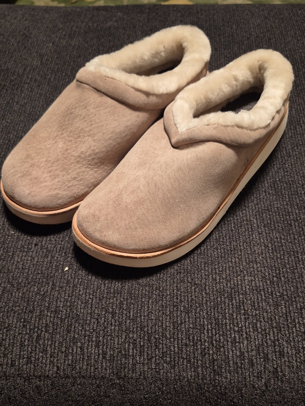 OluKai Women's Slip-On Shearling Lined Slippers - Taupe